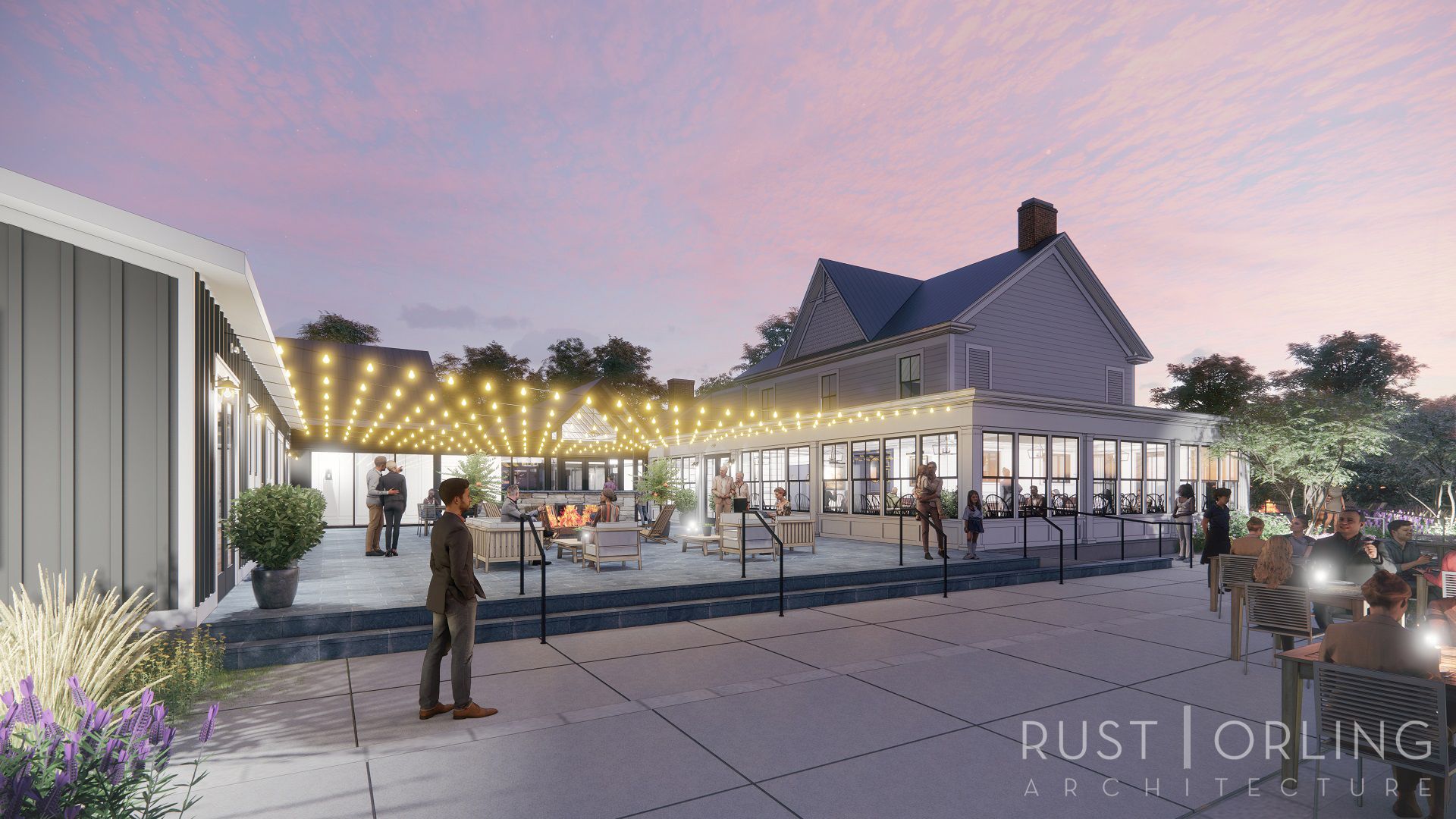 An artist 's impression of a large building with people walking around it.