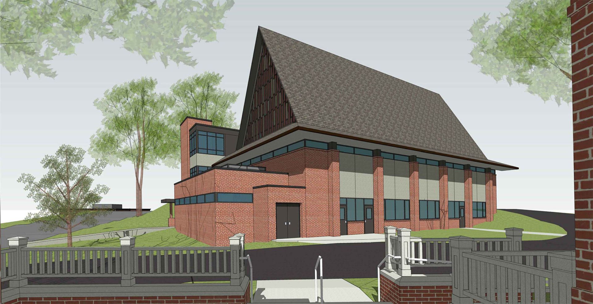 An artist 's impression of a large brick building