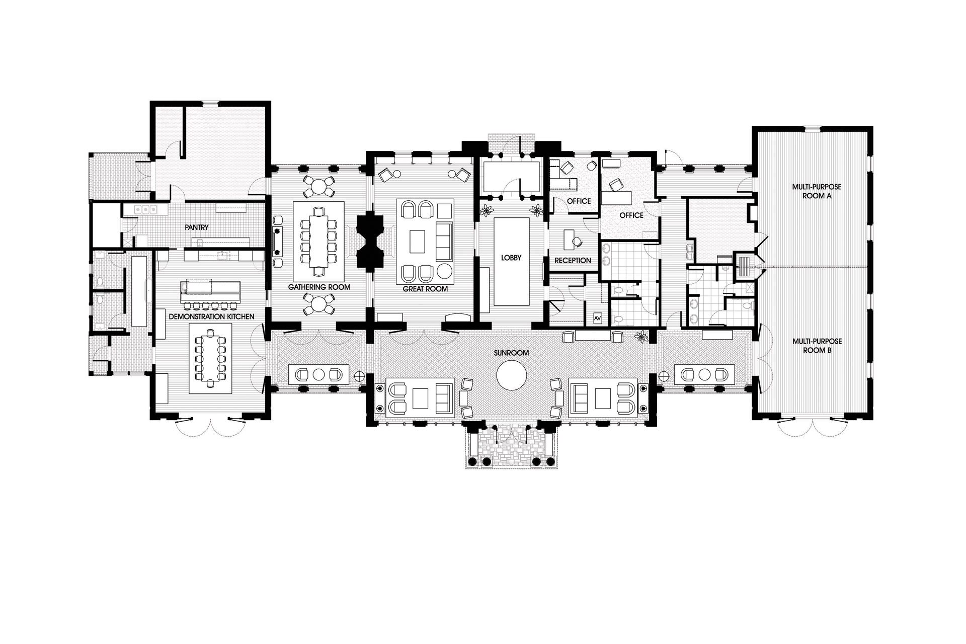 A black and white floor plan of a large house.