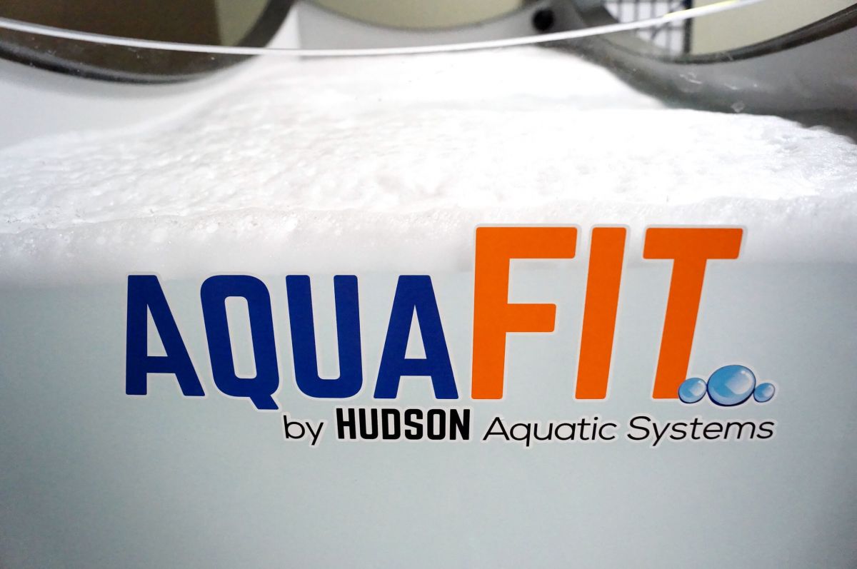 A logo for aquafit by hudson aquatic systems