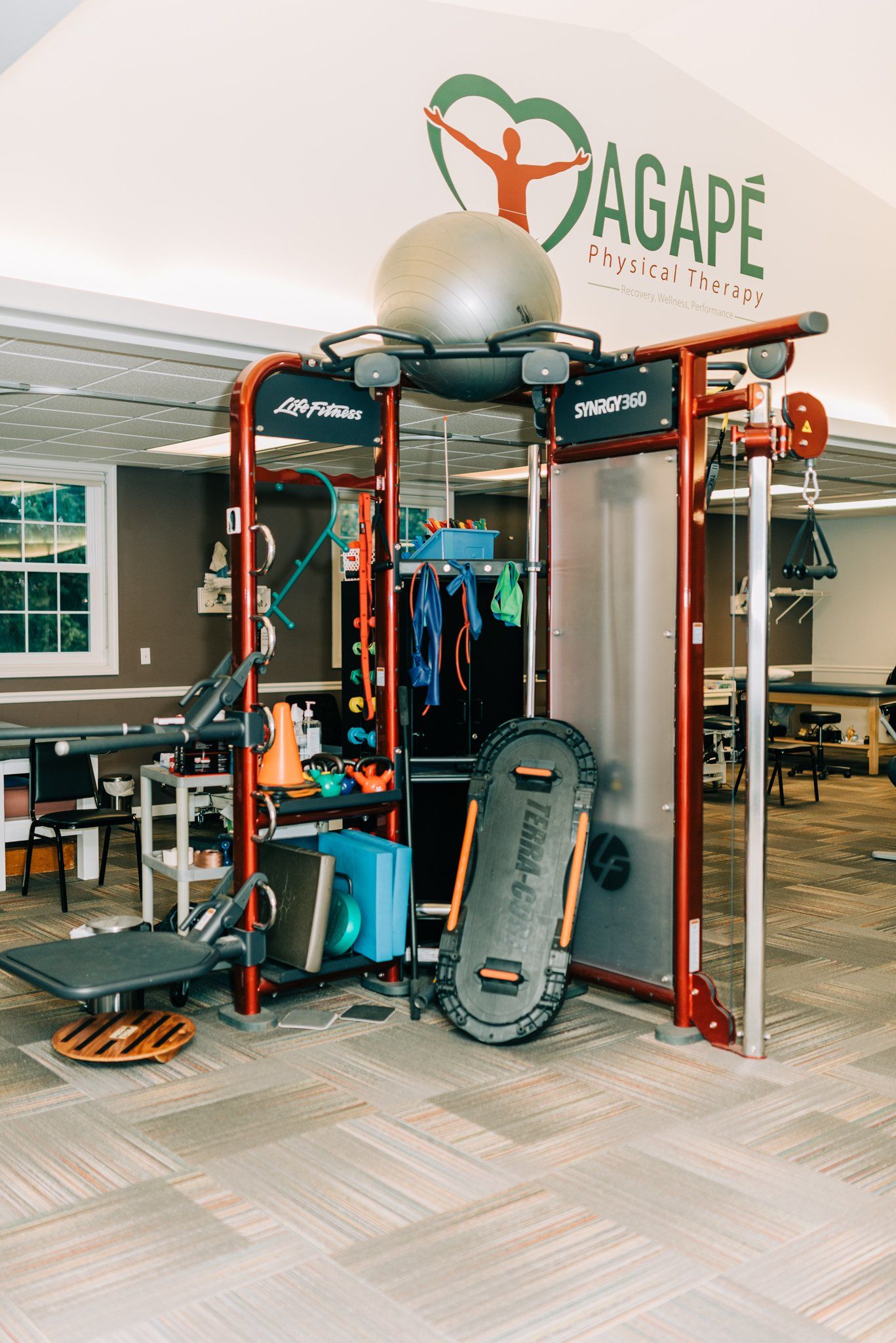 A gym with a sign that says agape on it