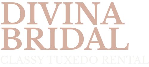 Divina Bridal logo in blush pink with “Classy Tuxedo Rental” text below