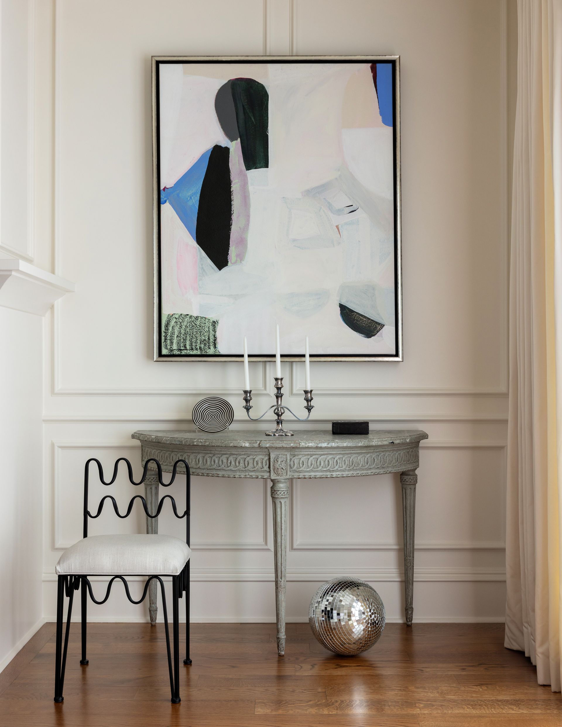 A beautiful entry way with a unique piece of art