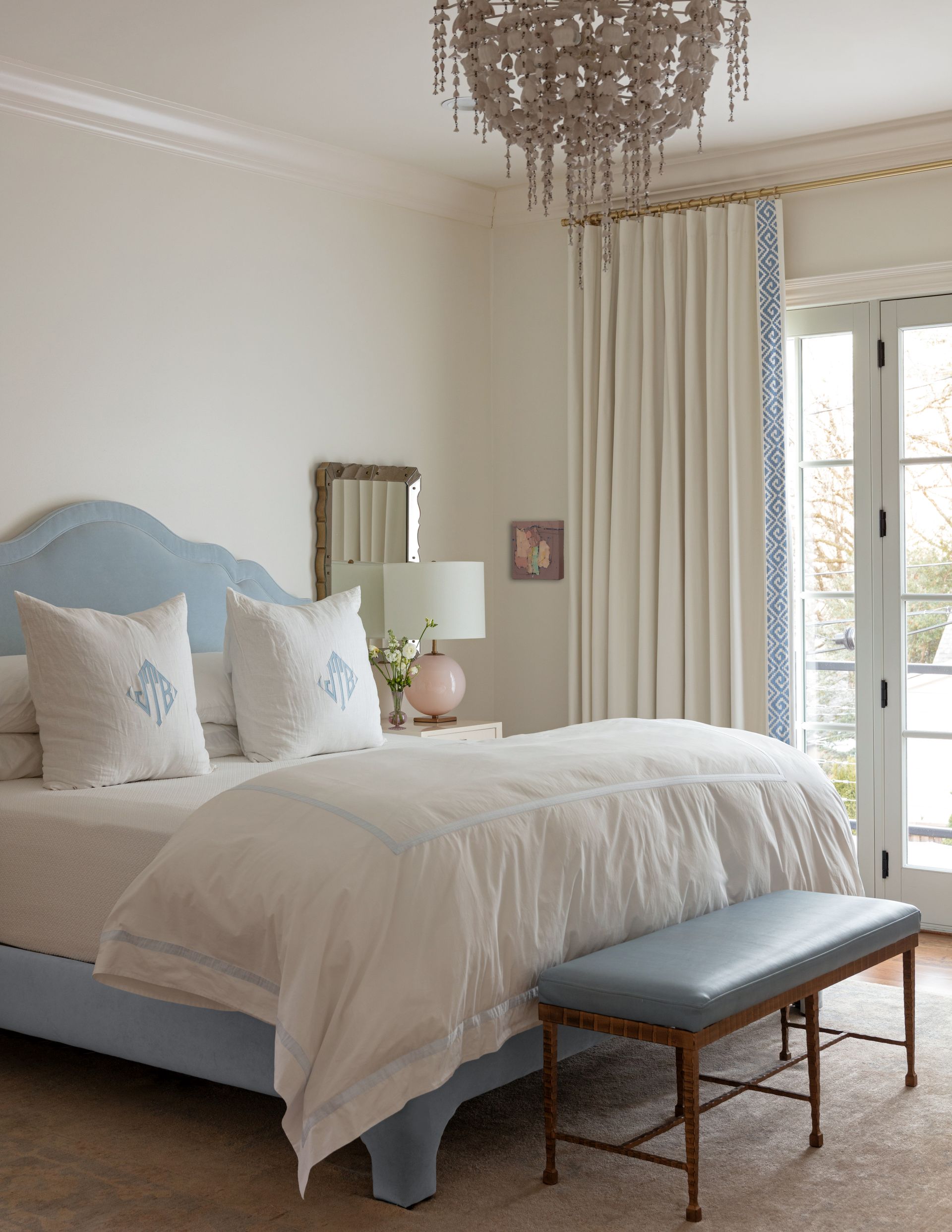 A cozy blue decorated bedroom