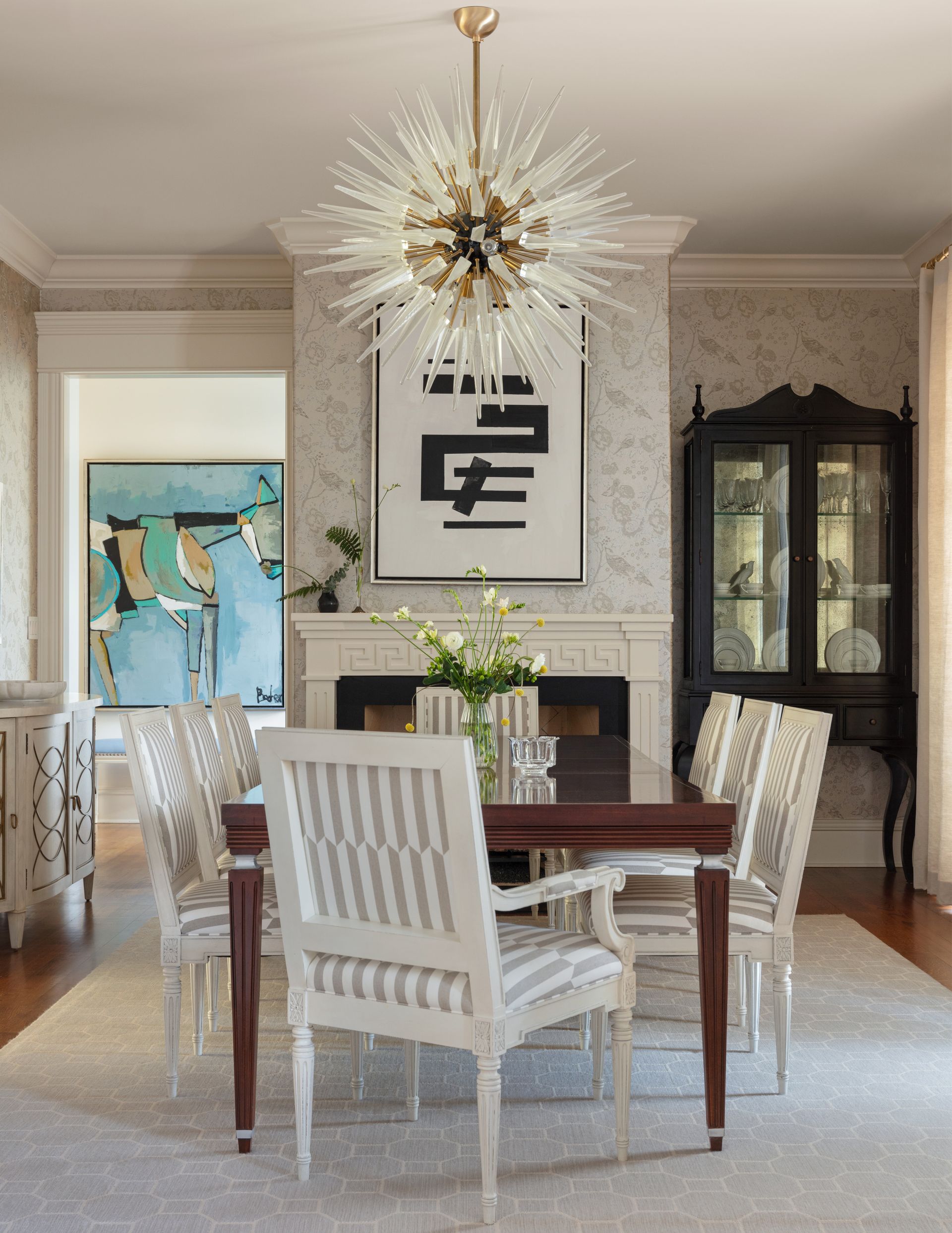 A unique dining space with pops of color 