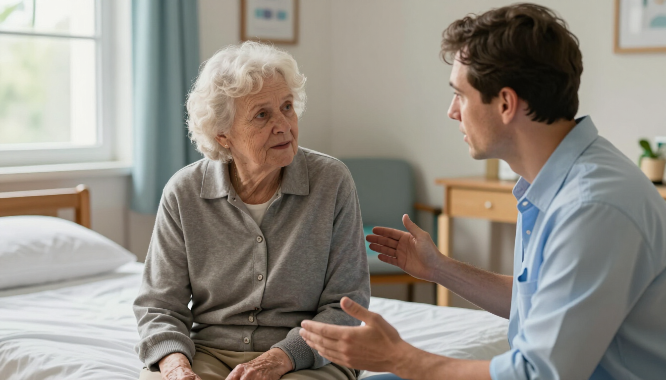 Family reviewing signs of nursing home abuse with an elderly resident