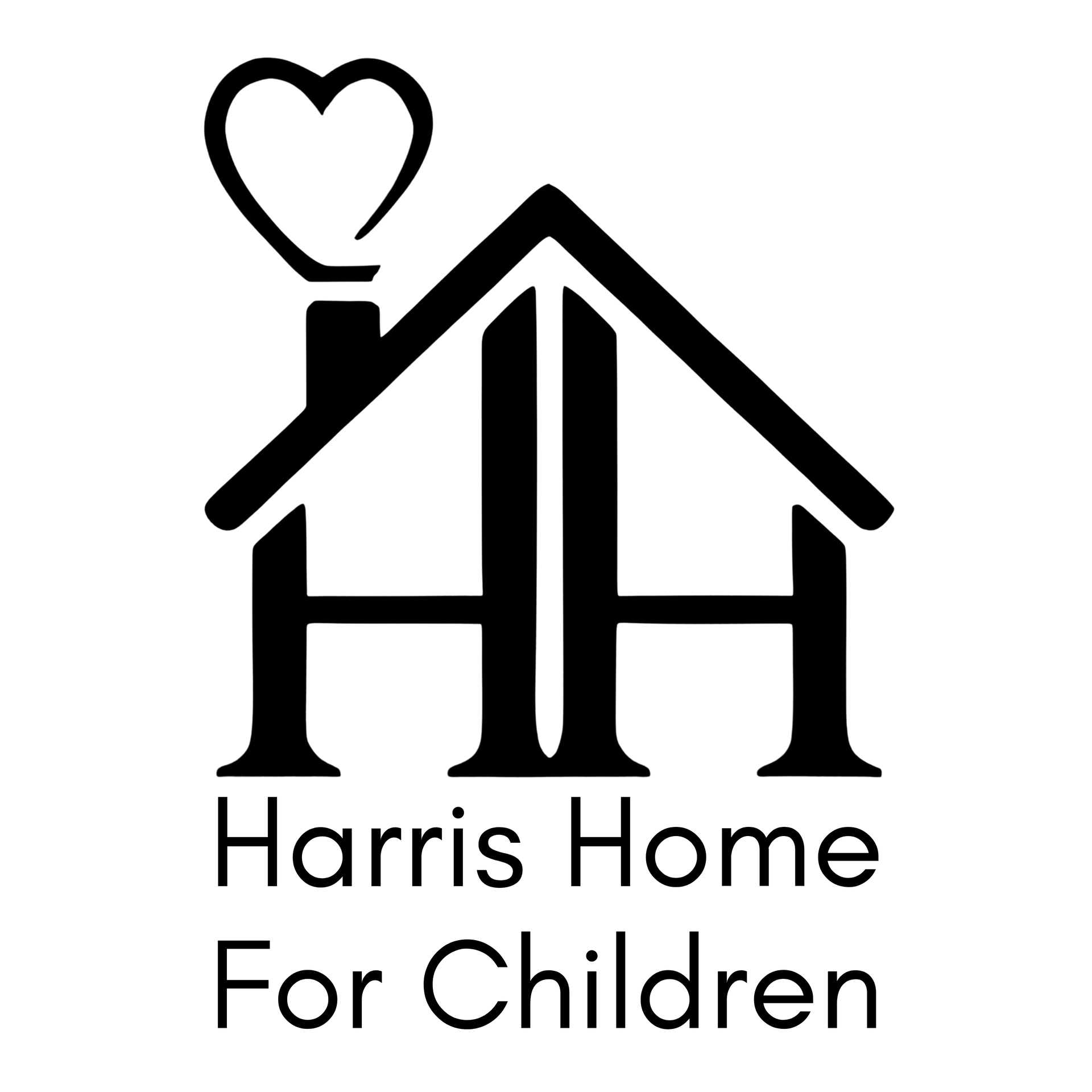 Logo for Harris Home for Children. Black house with HH initials. 