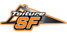 Logo de Toiture SF inc. en noir, orange et gris sur fond blanc