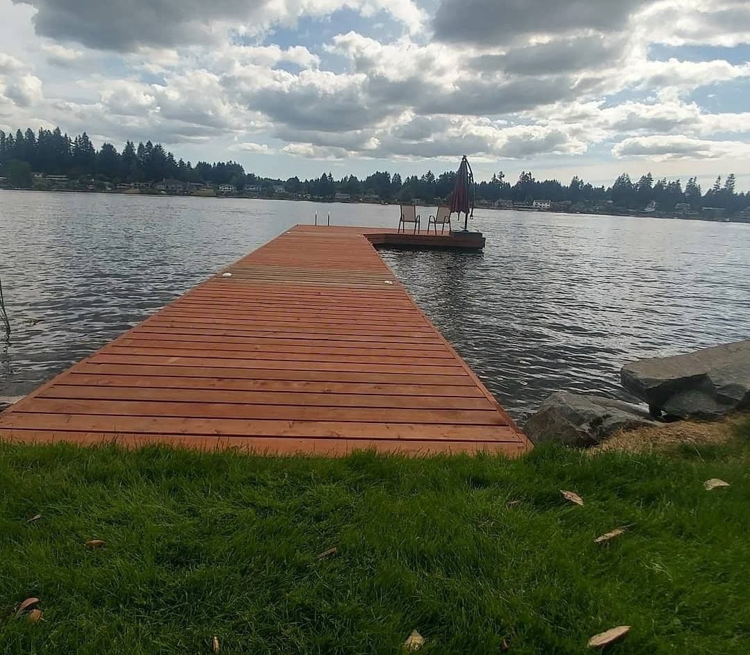 Wooden dock building in Olympia, WA on the South Puget Sound