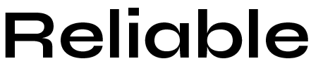The word reliable is written in black on a white background.
