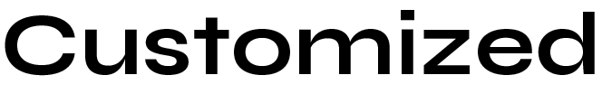 The word customized is written in black on a white background