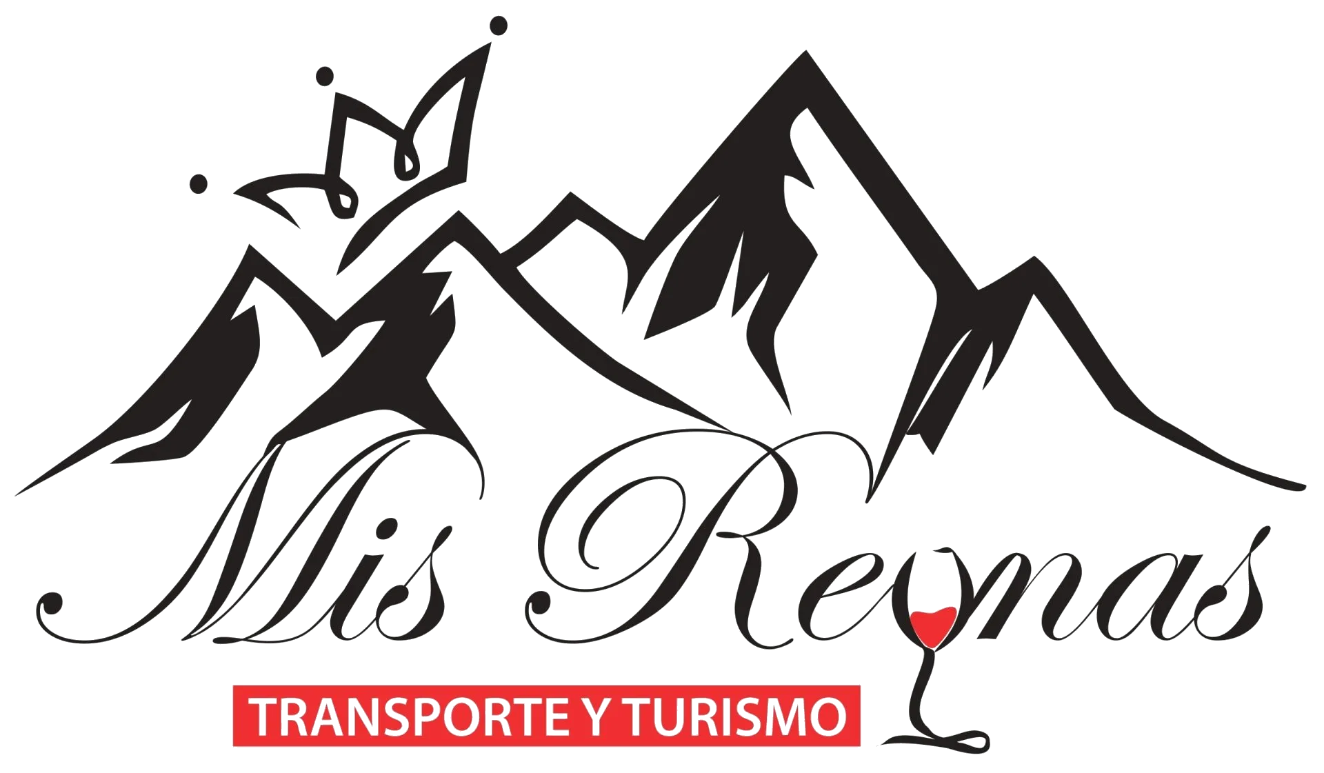 A black and white logo for mis reinas transporte y turismo