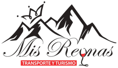 A black and white logo for mis reinas transporte y turismo