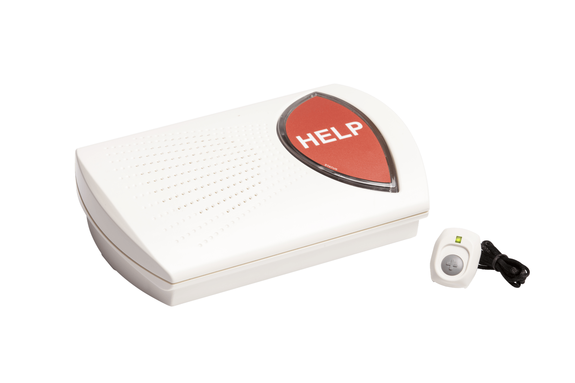 A white box with a red help button on it