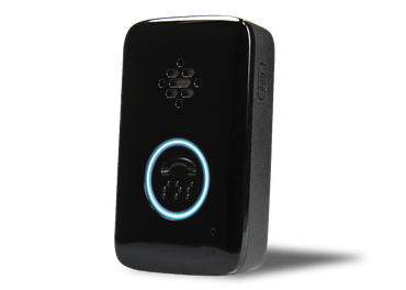 A small black device with a blue circle around it