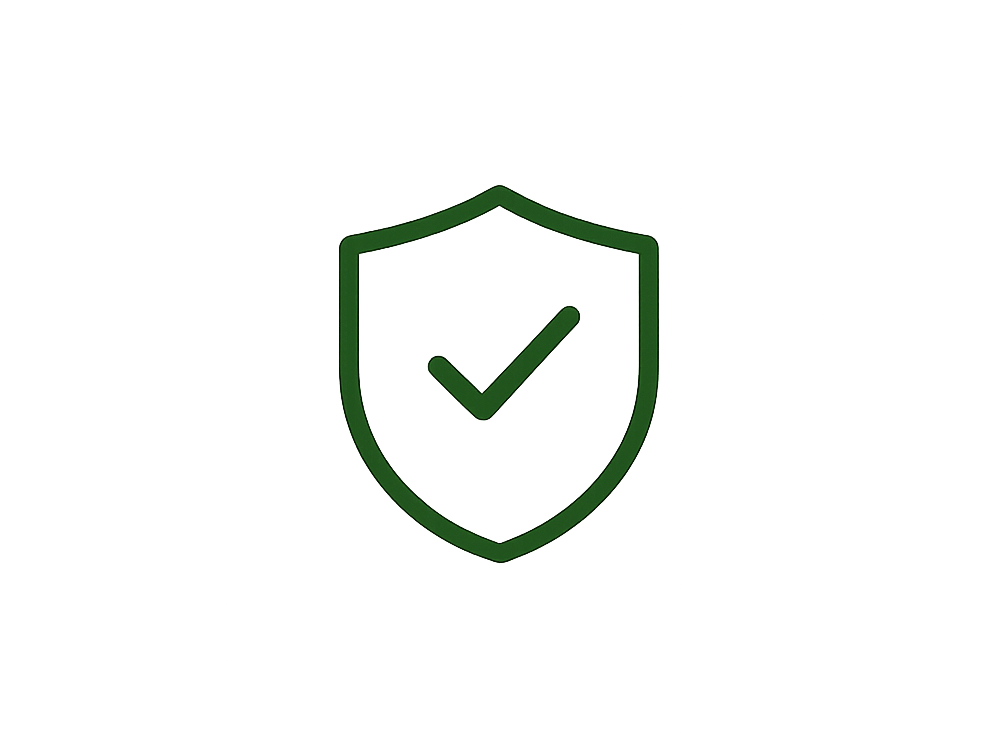 Green shield outline with a checkmark icon inside