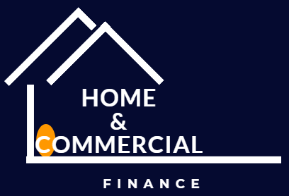 Home & Commercial Finance logo in white on a navy background with a stylized roof and orange accent.