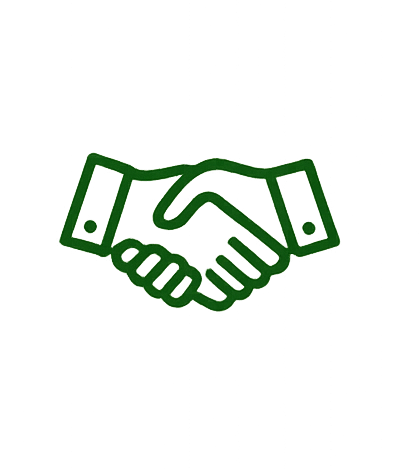Green handshake icon with two hands shaking