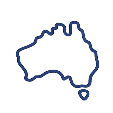 Blue outline map of Australia on a white background
