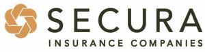 SECURA Insurance logo in black and orange with abstract icon on white background