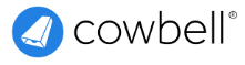 Cowbell logo with a white sailboat icon in a blue circle and black lowercase text