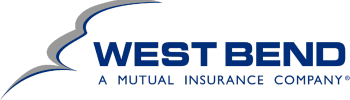 West Bend Mutual Insurance Company logo in blue and gray with swoosh graphic