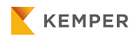 KEMPER logo in gray text with an orange geometric mark on a white background
