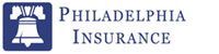 Philadelphia Insurance logo with a white Liberty Bell icon on a blue square and blue text on a white background