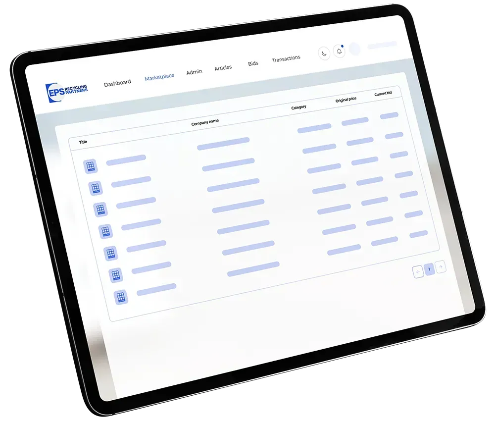 Tablet displaying a data table with light blue rows and headers.