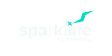 Sparkline Partners logo with a teal lightening bolt and light gray text on a transparent background