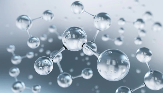 Molecular model with clear spheres connected by lines.