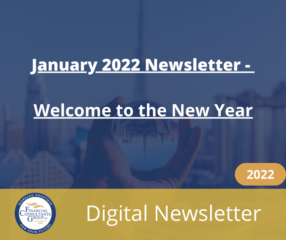 January 2022 digital newsletter cover with “Welcome to the New Year” and 2022 badge