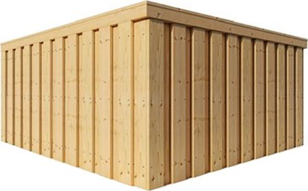A corner of a wooden building with a white background