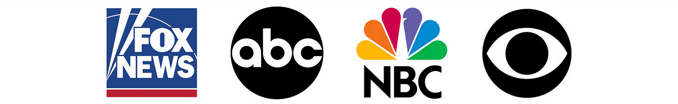 Logos for Fox News, ABC, NBC, and CBS.