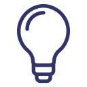 Blue outline of a lightbulb.