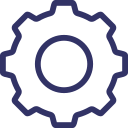 Blue gear icon.