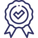 Navy badge with a checkmark, signifying quality or approval.