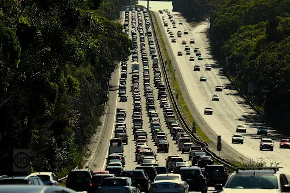 Traffic during commuting hours on a interstate.