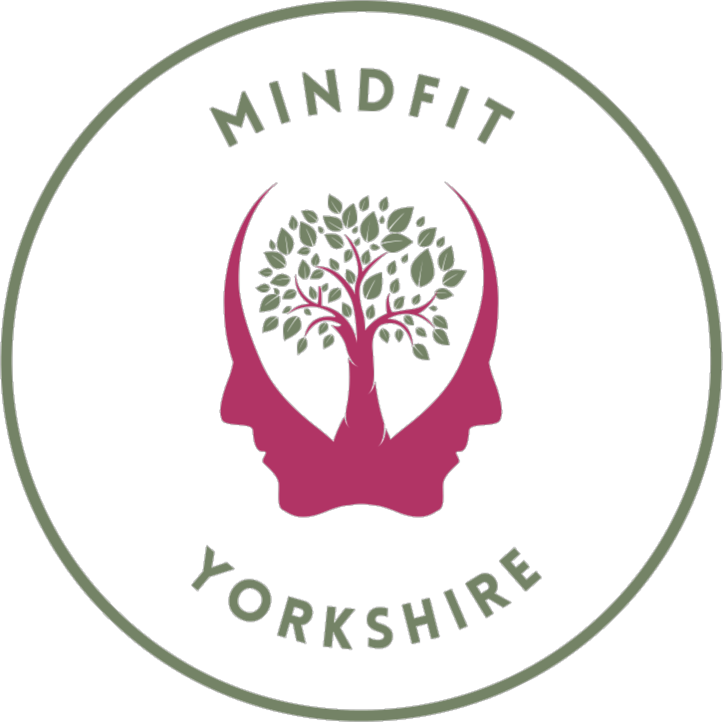 MindFit Yorkshire logo with a pink head silhouette and tree inside a green circular border