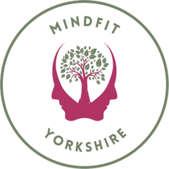 MindFit Yorkshire logo with pink head silhouette and tree, in green circular border