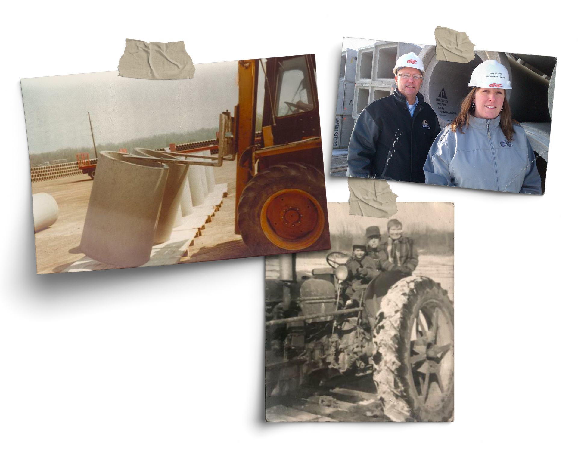 A man and a woman are standing next to a tractor