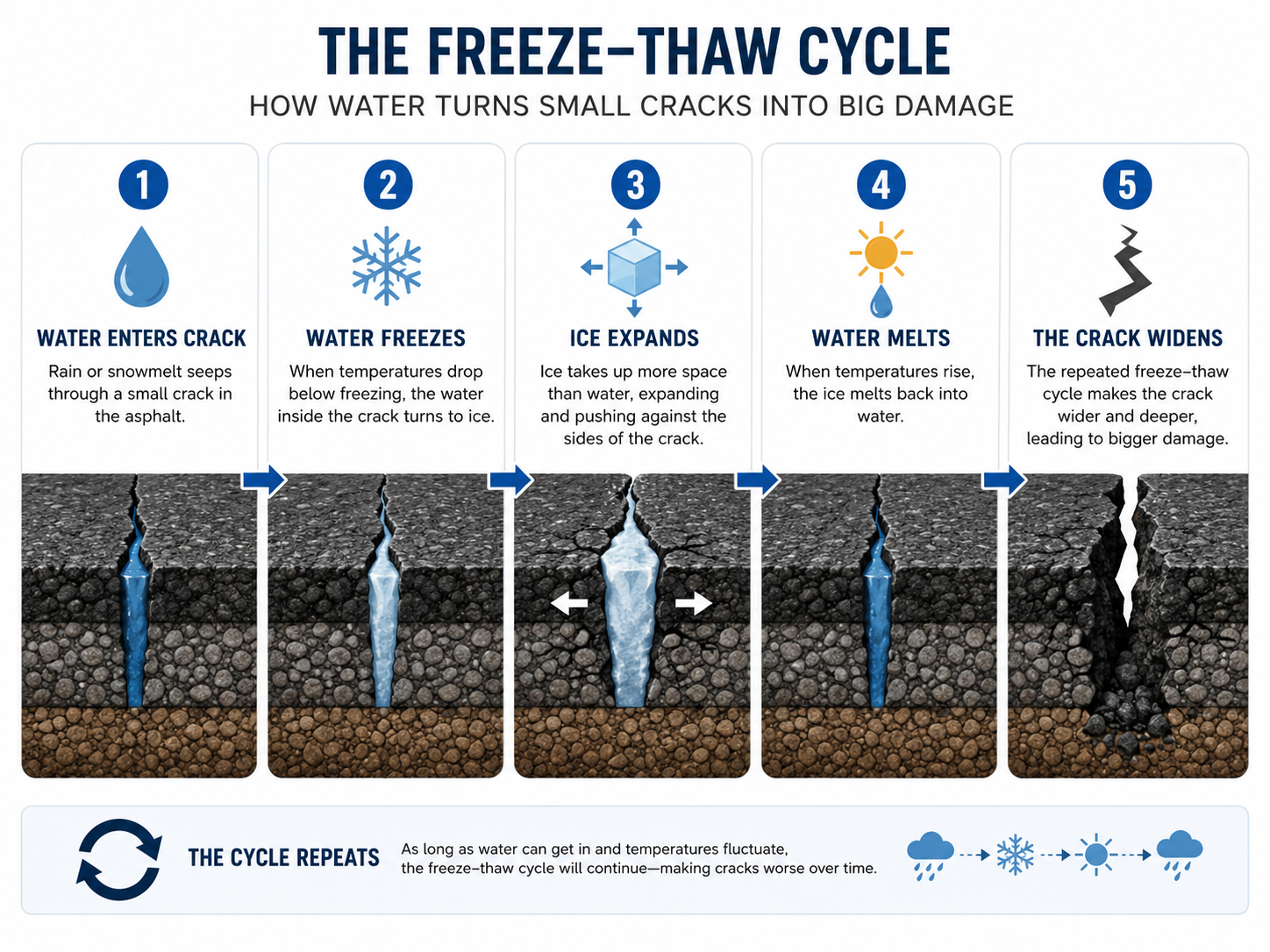 freeze thaw damage infographic for asphalt crack repair