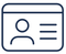 A line drawing of a id card with a picture of a person on it.