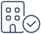 An icon of a building with a check mark next to it.