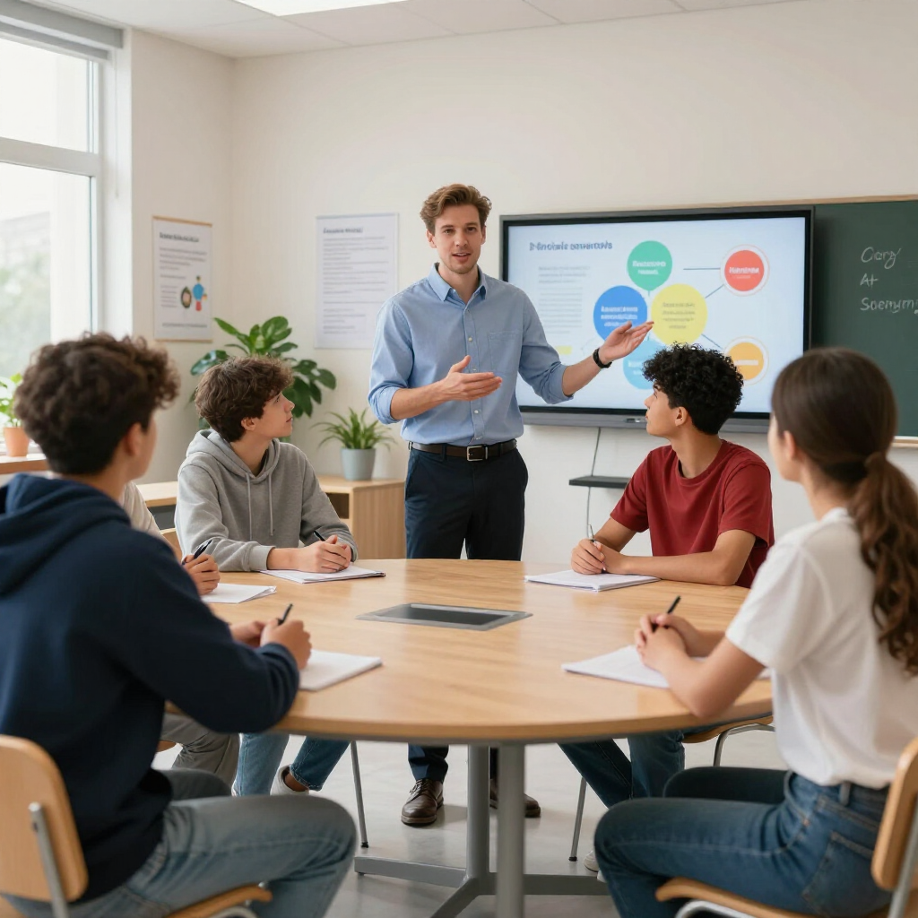 Kinderen met verschillende etnische afkomsten luisteren naar de uitleg van de leerkracht