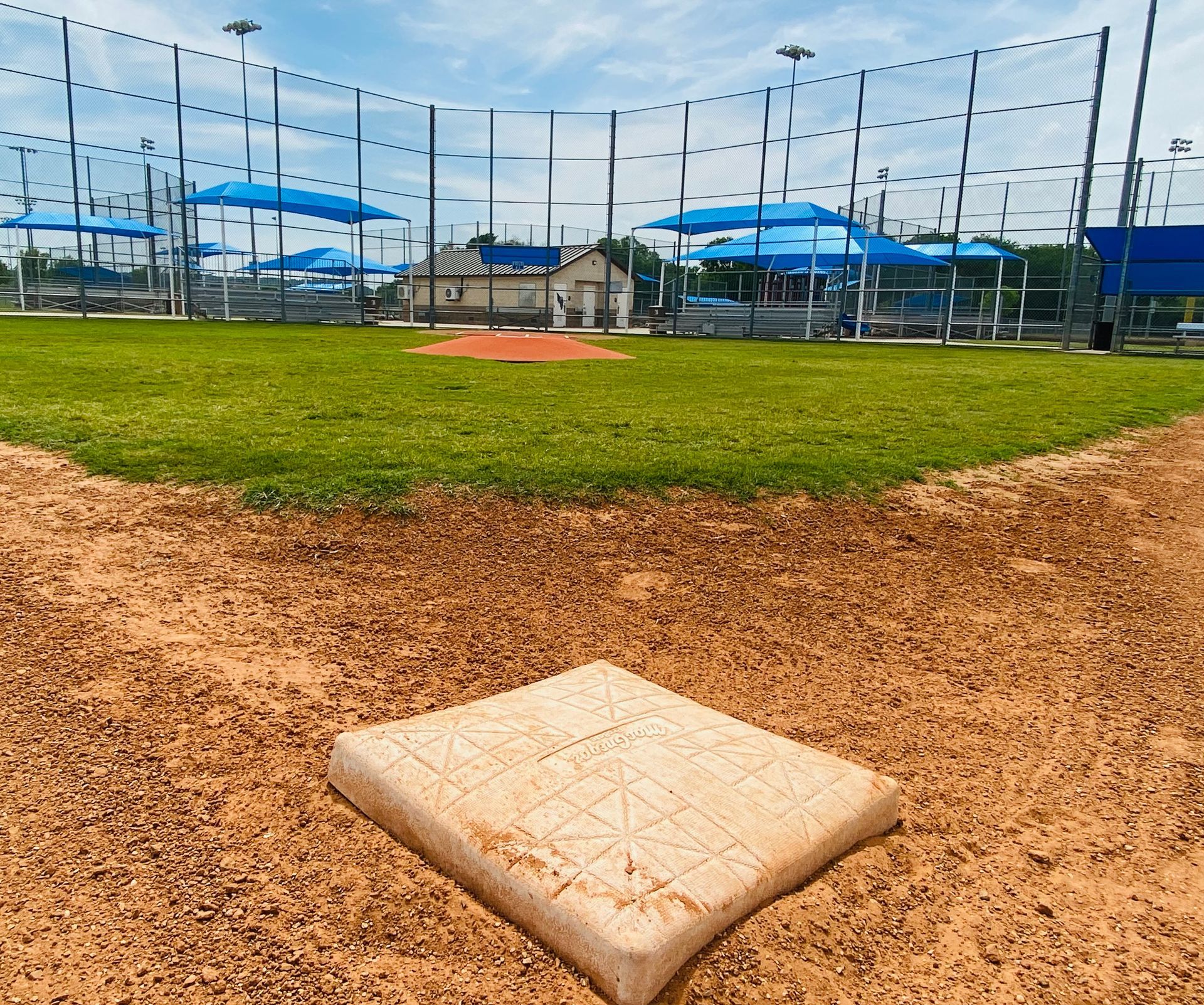 Home plate and infield at a baseball ballpark in the Camp Bowie Sports Complex in Brownwood, Texas sports facility
