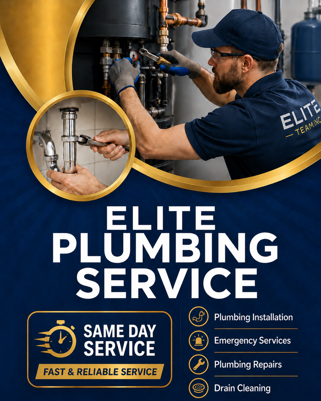 Leak detection infographic showing blue pipes with warning signs, sensor checks, and repair/prevention tips