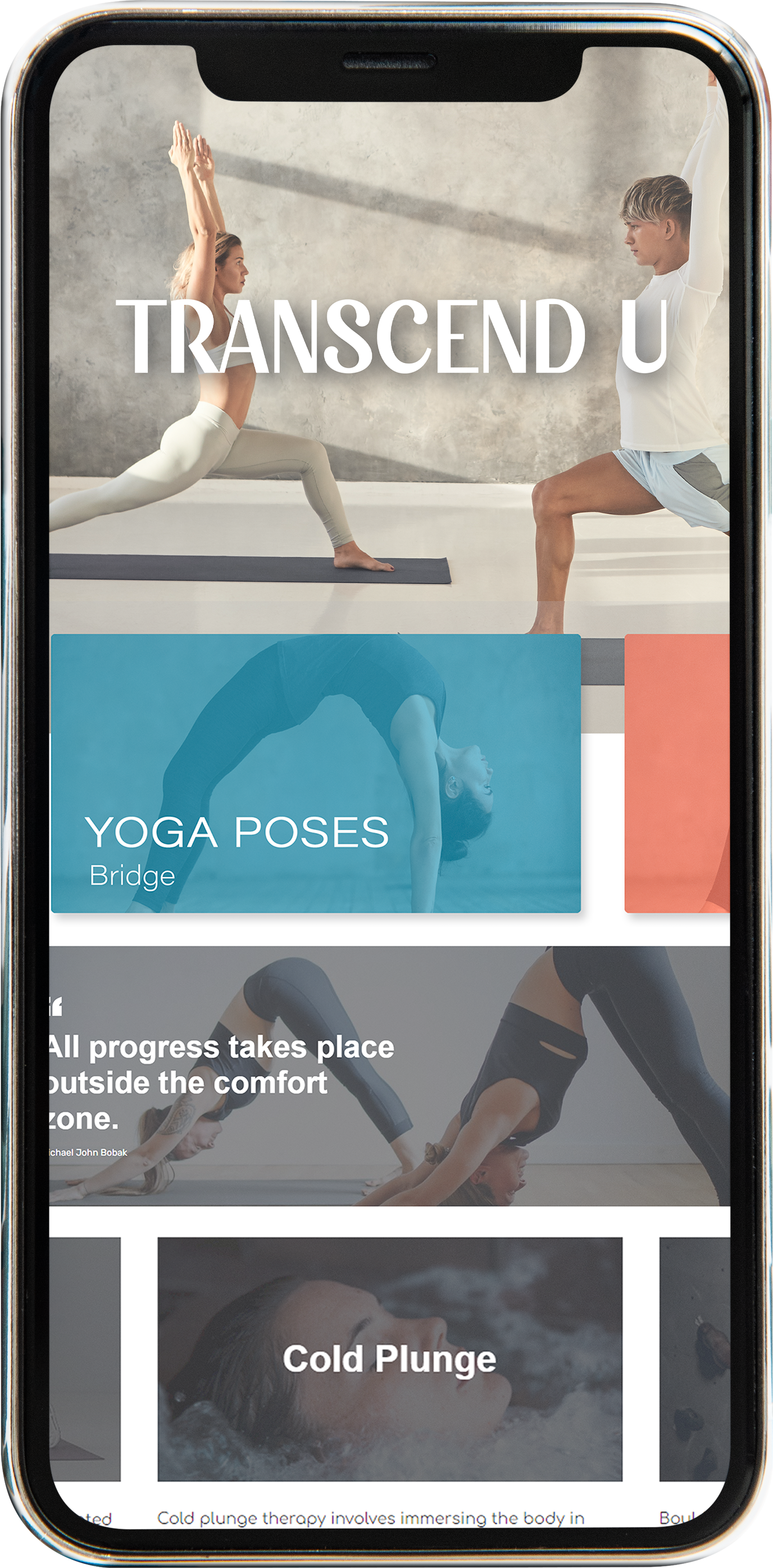a phone screen shows Transcend U website screenshot