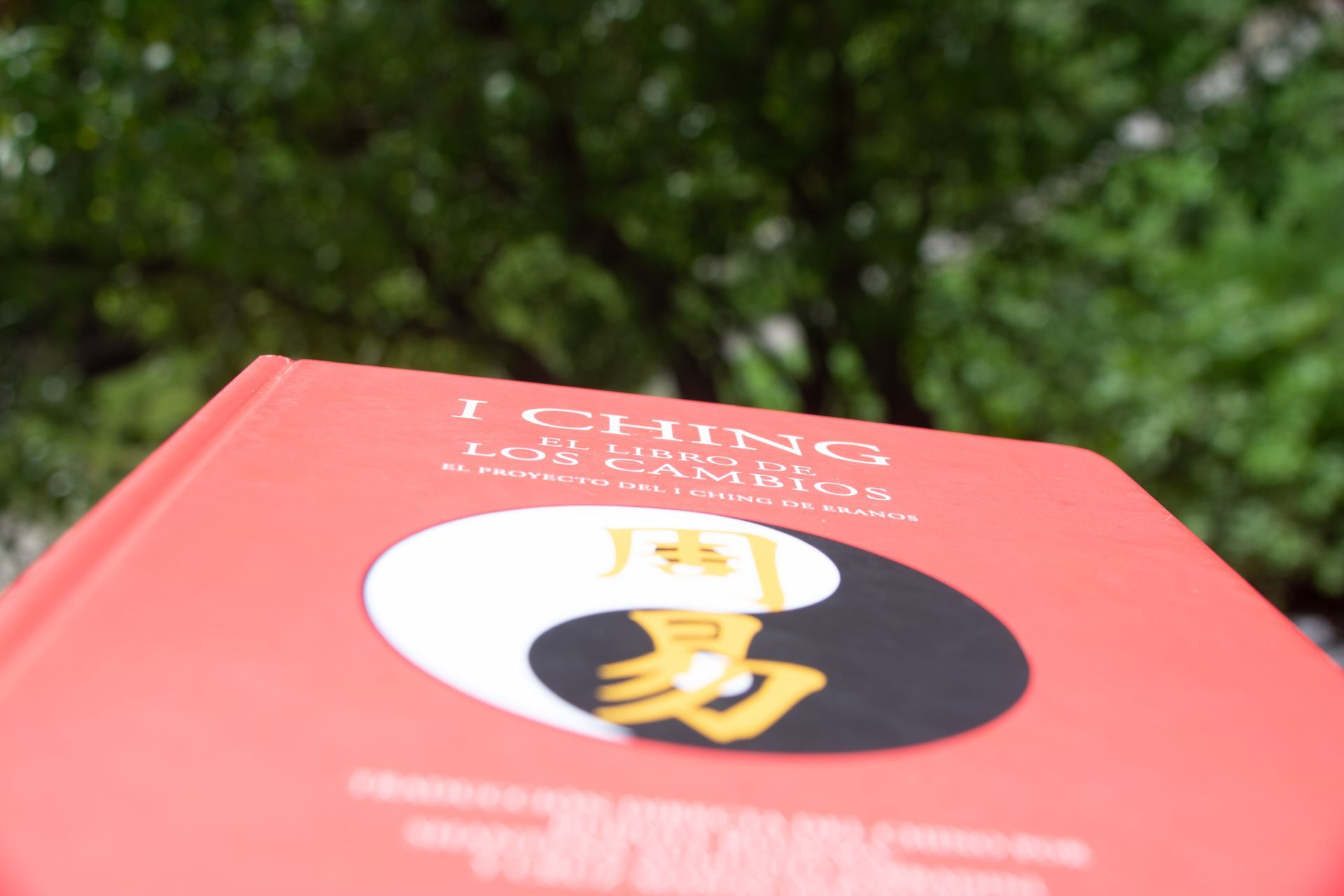 Un libro rojo con un símbolo de yin yang.