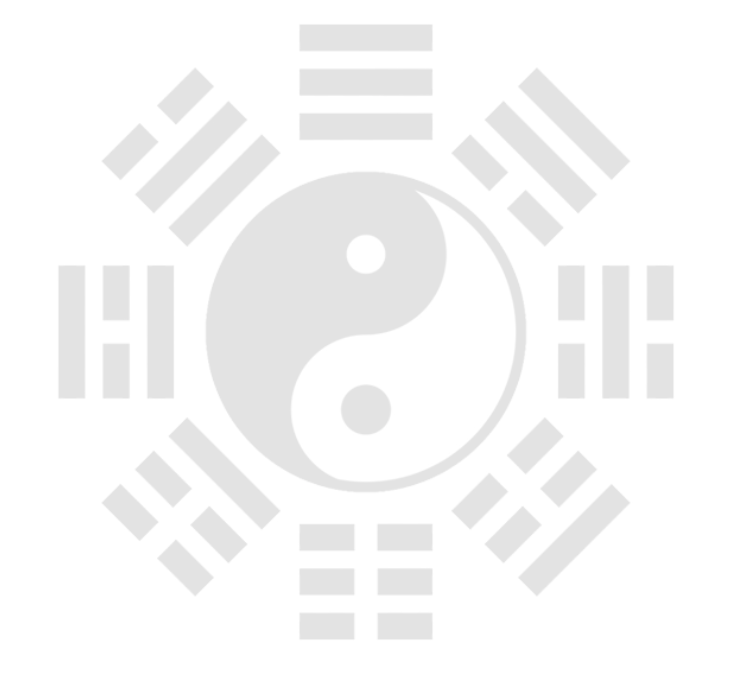 Un símbolo yin yang blanco rodeado de símbolos chinos sobre un fondo blanco.